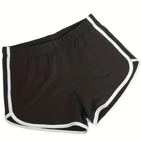 Women's Contrast Binding High Waist Shorts, Casual Elastic Waist Straight Leg Shorts for Daily Outdoor Wear, Ladies Bottoms for All Seasons, Everyday Shorts