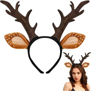 Deer Antlers Headband, Deer Costume for Women Adults, Cute Reindeer Horns Ears Costume Accessories for Halloween Christmas Cosplay Supplies