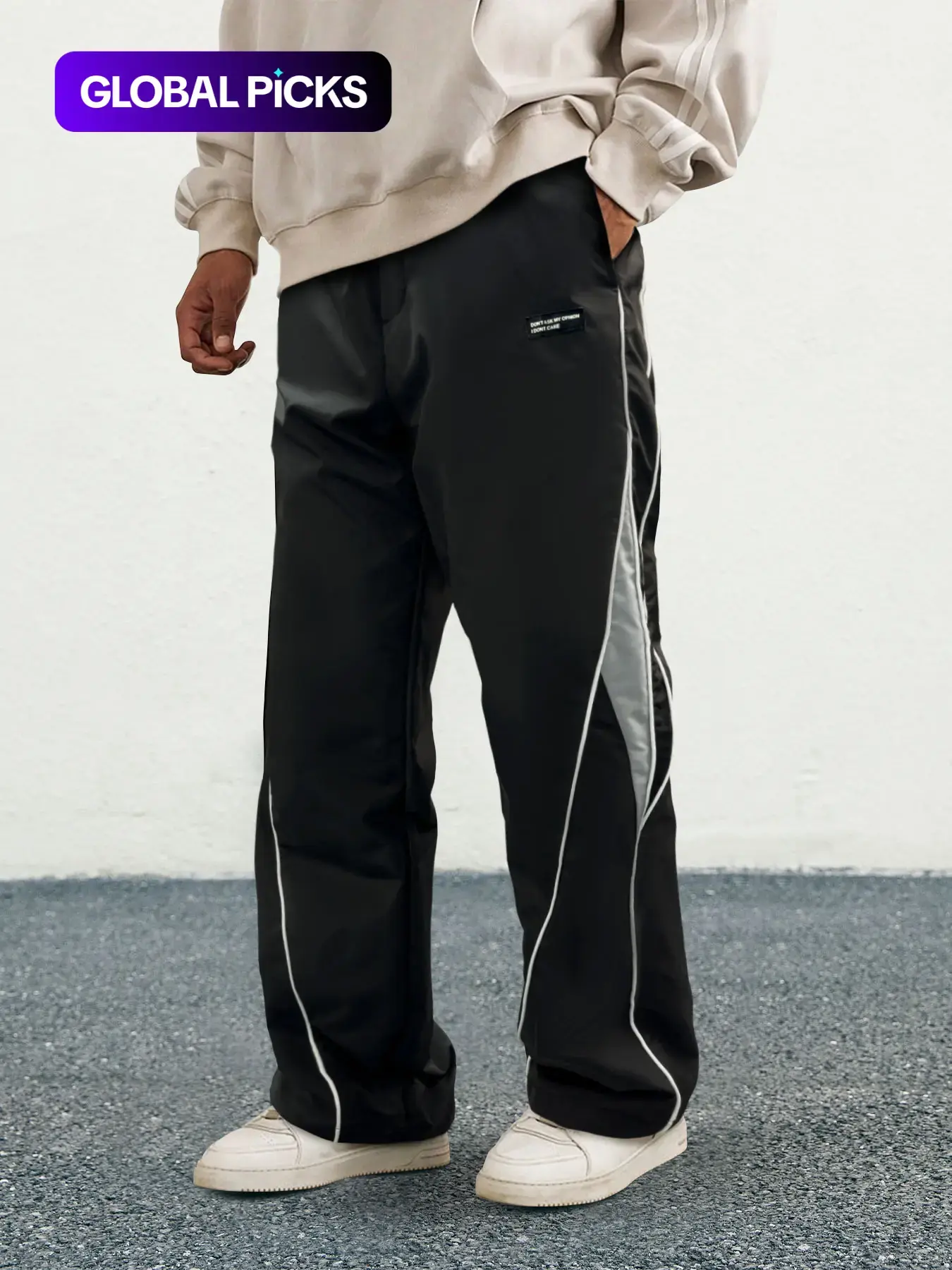 Unisex Drawstring Waist Patchwork Straight-Leg Sports Pants, Casual Quick-Dry Trousers, Loose Fit Long Pants