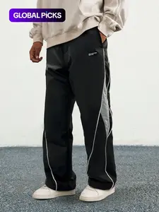 Black Athletic sga interview outfit Unisex Patchwork Straight Leg Sport Pants, Casual Sports Pants, Quick-Dry Casual Trousers, Loose Fit Wide Leg Long Pants, Drawstring Waist, All Seasons, Athleisure Style, Workout Clothes