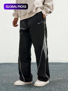 men's letter patchwork side stripe drawstring waist pants, casual loose pocket trousers for daily wear, fashion men's bottoms for all seasons, mens pants, casuals pants, menswear