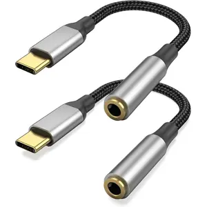 USB to 3.5mm Headphone Jack Adapter with DAC Chip, 2 Pack HiFi USB-C to Audio Dongle Compatible with iPhone 16 15 Pro Max, Galaxy S25 S24 S23 S22, iPad Pro, MacBook, USBC to Aux Adapter