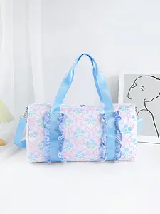 Small, fresh and fashionable one-shoulder fabric tote bag with literature and art, simple, casual and versatile one-shoulder bag with minority design, and idyllic style with blue and white plaid stitching suitable for travel.