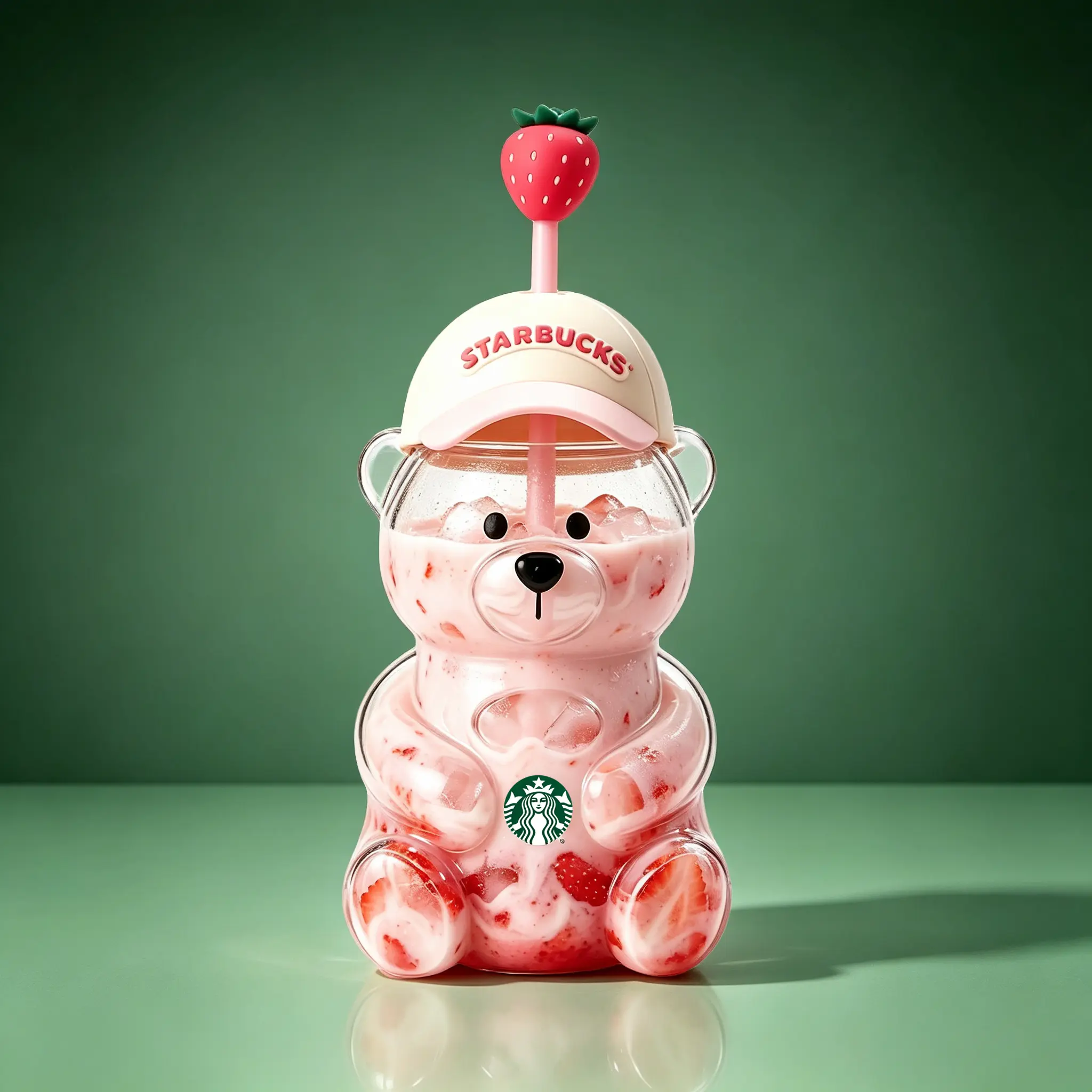 2026 Starbucks Overseas Bearista Bear Cup Tumblers Strawberry Topper Baseball Cap 591ml