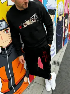 Men's two-piece set with Graphic prints themed on Itachi of Akatsuki from the hot-blooded anime Naruto – featuring a crew neck long-sleeve pullover and jogger sweatpants. A coordinated, easy-to-match casual set with a consistent style.