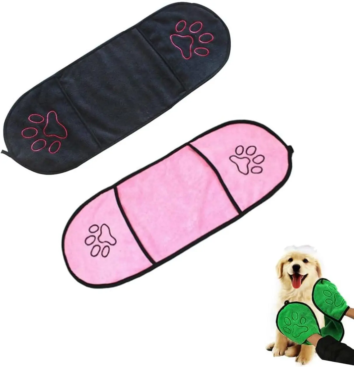Dog Towel, 2Pack Ultra Absorbent Soft Towels Quick Dry Super Shammy Towel with Hand Pockets Washable Bath Pet Cat Bath Towel