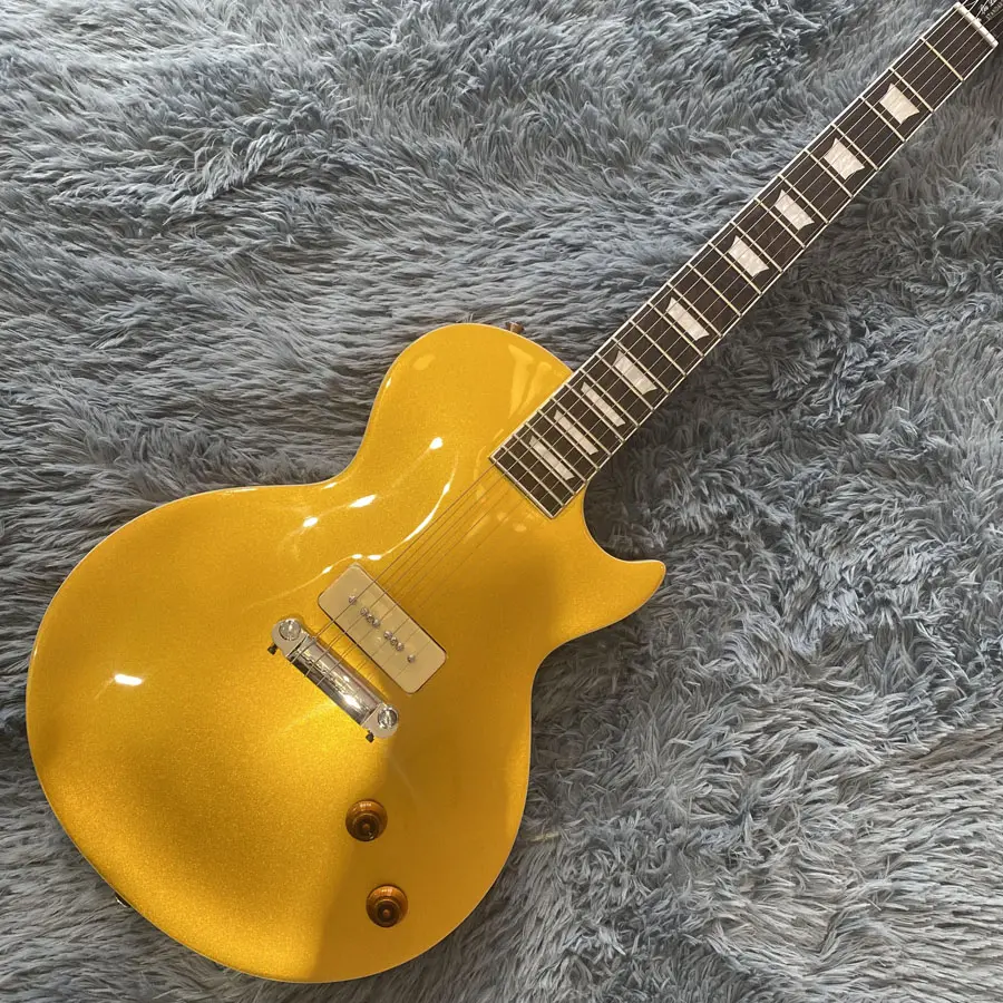 GIB Gold LP Electric Guitar, P90 Single Coil Pickups, Fixed Bridge, Rosewood Fingerboard, Mahogany Body, for Blues Rock Classic