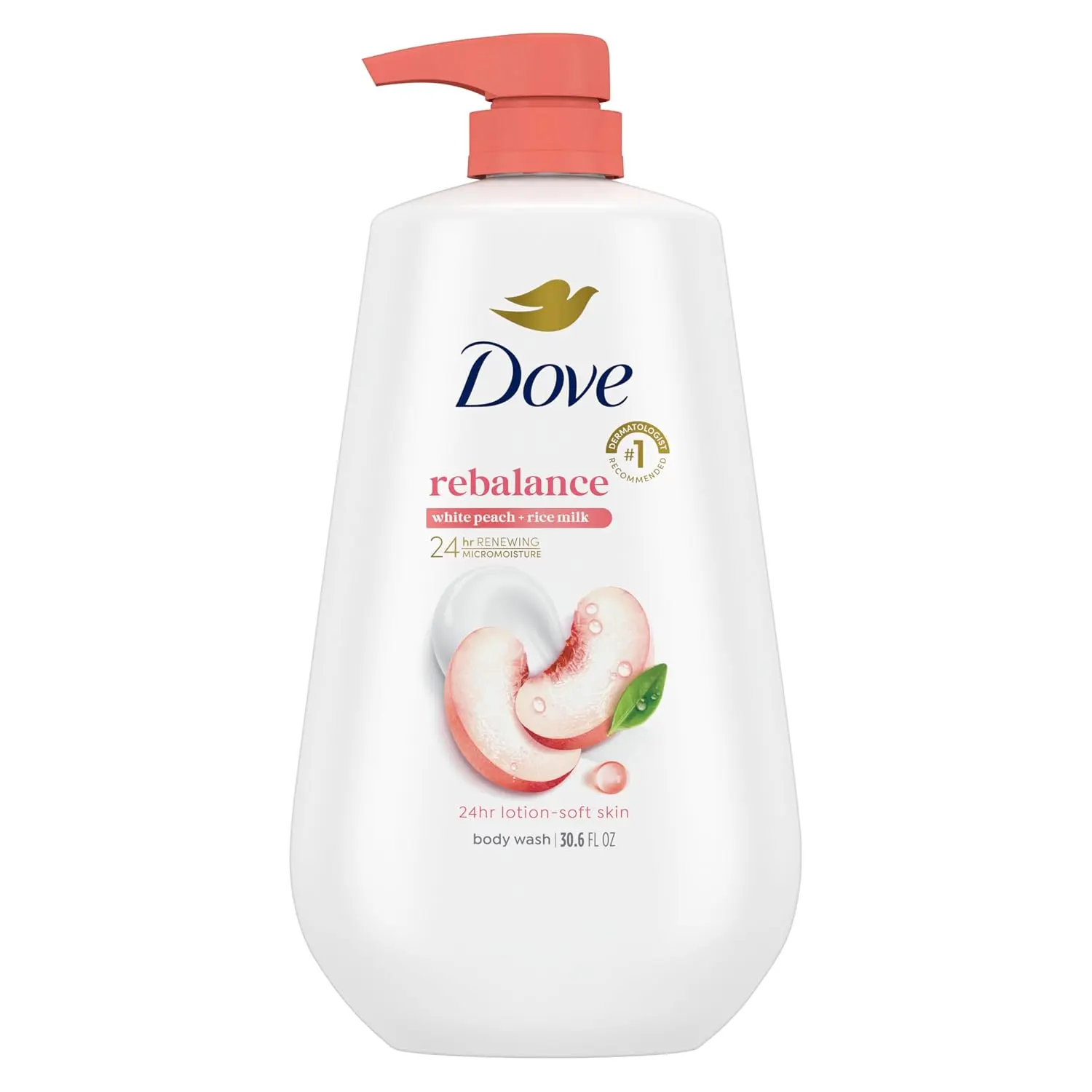 Body Wash White Peach & Rice Milk 30.6 oz Pump, Sulfate Free | Dove White Peach & Rice Milk Body Wash hydrates skin for 24 hours with juicy peach scent and MicroMoisture technology.
