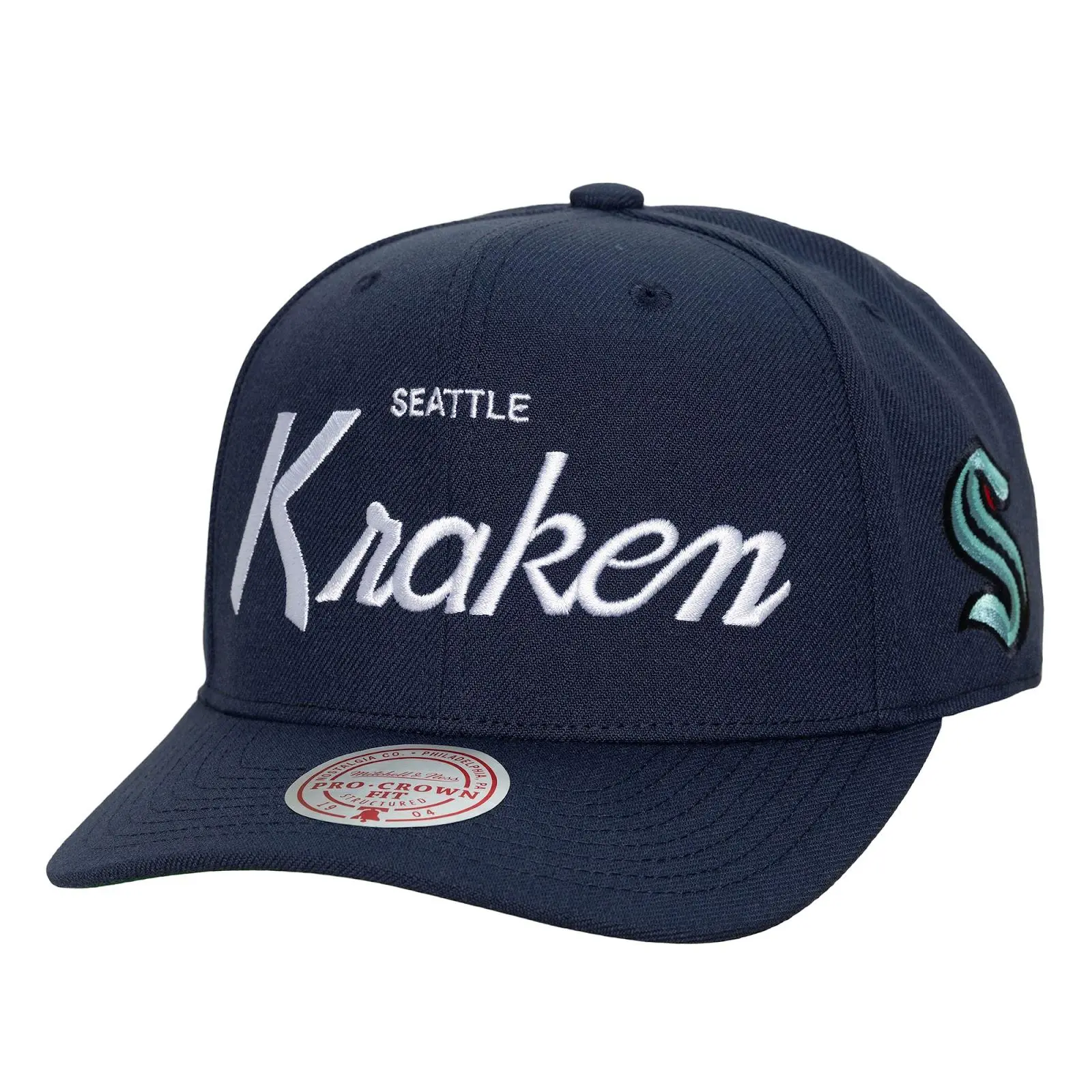 Seattle Kraken Deep Sea Blue Head Coach Pro Crown Snapback Hat NHL Throwback Cap Adjustable Fan Gear Mitchell & Ness
