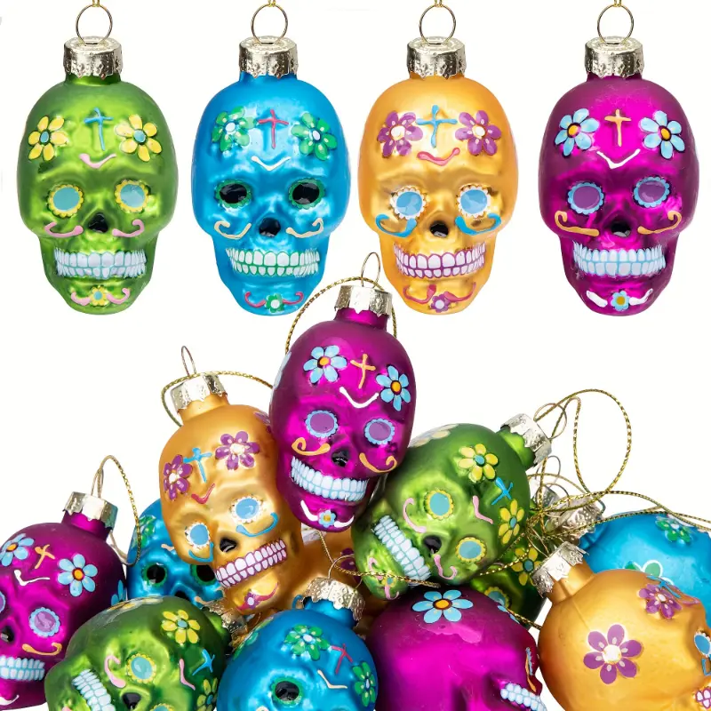 12pcs Christmas Glass Decorations - Christmas Decorations Glass Blown Decorations with Ghost Skull Witch Hat for Christmas Party Christmas Tree Home Decoration
