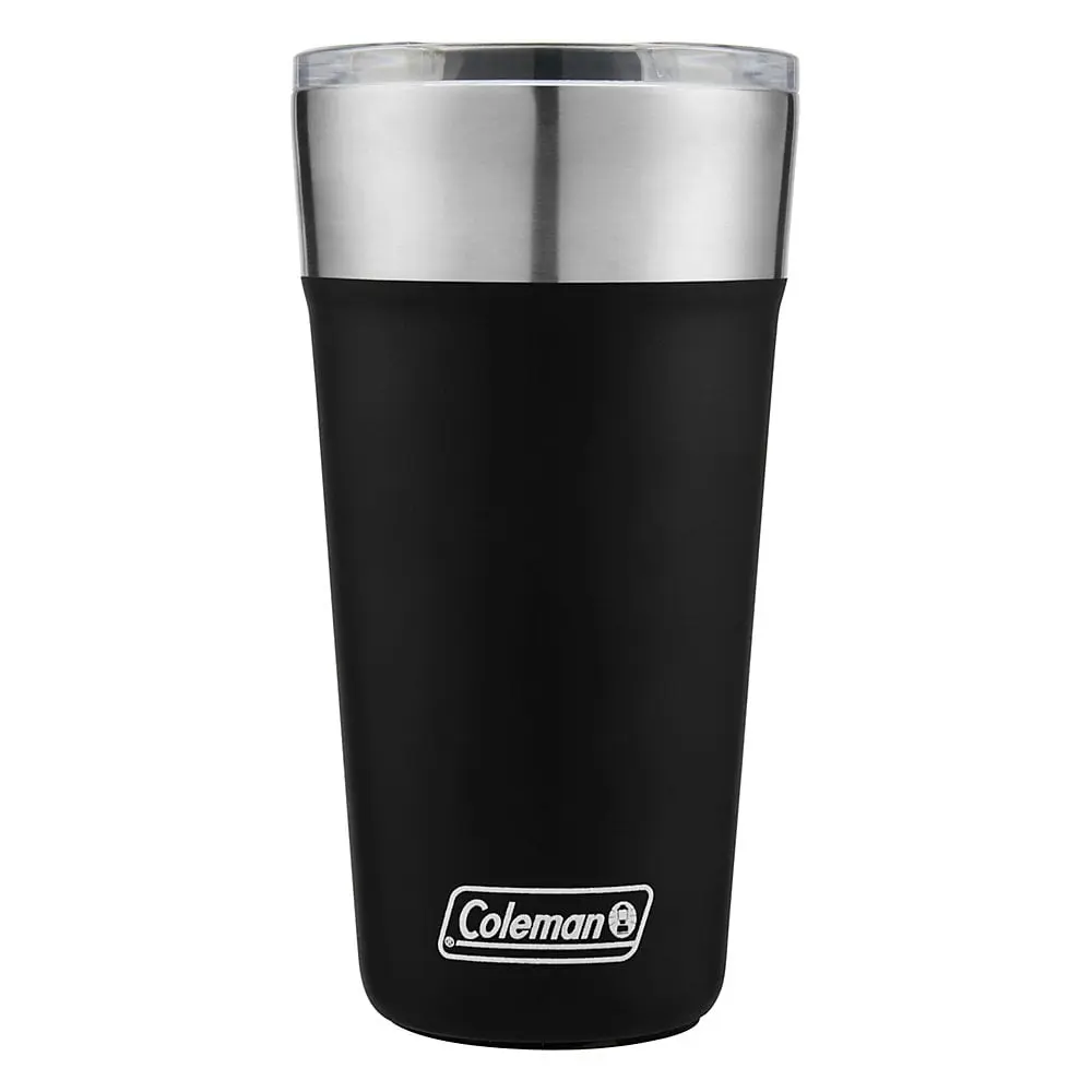 Coleman Insulated Stainless Steel Tumbler Set (2-Pack) - 20oz Black Drink Bottles with Secure Plastic Covers, Stackable, for Adults' Casual Outdoor Trips & On-the-Go Use