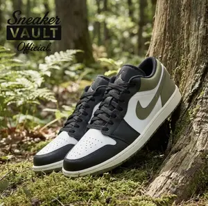 Nike Air Jordan 1 Low Black Toe Medium Olive 553558-092 Mens Fashion Sneakers New