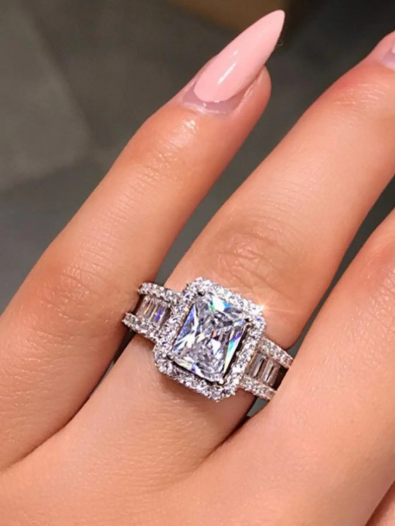 Elegant Rhinestone Decorated Geometric Square Design Statement Ring, Beautiful Rings, Fashion Accessories for Women, Exquisite Jewelry for Wedding & Engagement, Trendy Accessories for Party and Daily Life, Bridal Engagement Ring, Jewelry Rings