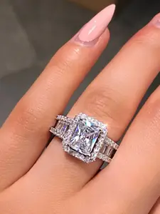 Elegant Rhinestone Decorated Geometric Square Design Statement Ring, Fashion Accessories for Women, Exquisite Jewelry for Wedding & Engagement, Trendy Accessories for Party and Daily Life