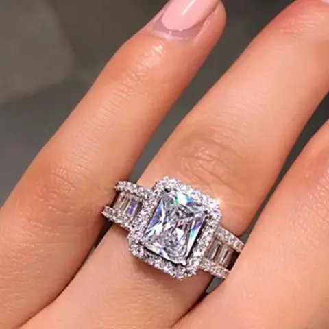 Elegant Rhinestone Decorated Geometric Square Design Statement Ring, Beautiful Rings, Fashion Accessories for Women, Exquisite Jewelry for Wedding & Engagement, Trendy Accessories for Party and Daily Life, Bridal Engagement Ring, Jewelry Rings