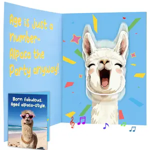 Funny Alpaca Birthday Card with Music & Shaking Motion - Interactive Singing Greeting Card for Kids, Friends & Family, Hilarious Surprise for Any Age Birthday Party
