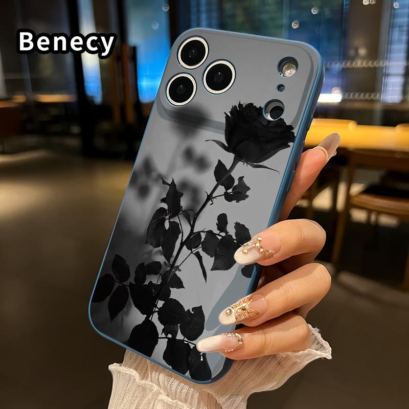 Straight Edge Phone Case for iPhone 17 15 16 14 Pro Max 13 12 11 XR XS Plus Air E Black Rose Pattern Anti-Scratch Shockproof Soft Liquid Silicone Protective Cover Smartphone Casing Straight Edge Phone Case for iPhone 17 15 16 14 Pro Max 13 12 11 XR XS Plus Air E Black Rose Pattern Anti-Scratch Shockproof Soft Liquid Silicone Protective Cover Smartphone Casing
