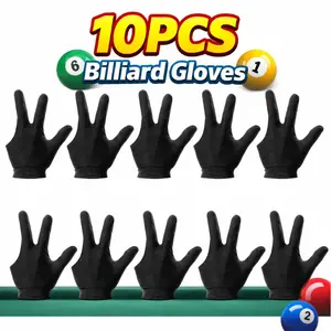 10PCS Billiard Gloves, Three Finger Cue Pool Gloves, Sports Gloves for Men and Women, Both Left and Right Hand (Black)