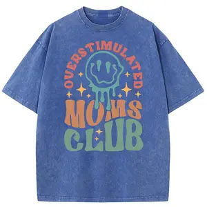 Holafish Oversize Acid Wash Vintage“MOM'S Club” pattern T-Shirt,MOM'S Day T-shirt Heavyweight Cotton Streetwear graphic vintage tees Menswear Crewneck Tshirt