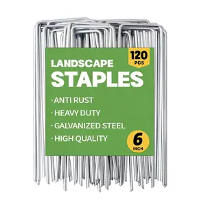 Galvanized Landscape Staples 6 Inch 120 Pack 11 Gauge Garden Stakes Landscape Pins U-Shaped Heavy Duty Sod Weed Barrier Fabric Garden Fencing  Edging Landscaping Yard