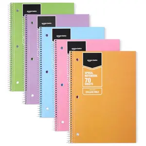 College-Ruled Spiral Notebook, For Work and School, 70 Sheets, 8" x 10.5", Assorted Pastel Solid Colors, 5-Pack