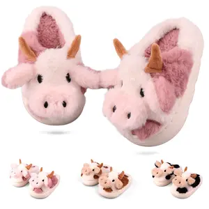VOBJAK Boy And Girls Cute Cozy Fuzzy Animal Cow Cotton Slippers Winter Indoor Outdoor Slippers for Women Girl Footwear shaggy winter boots