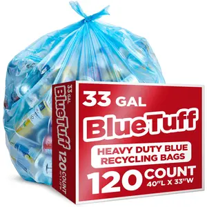 Heavy-Duty Blue Recycling Bags, 120-Pack Blue Garbage Bags For Recycling | 33-Gallon Capacity| Commercial, Industrial or Home Use
