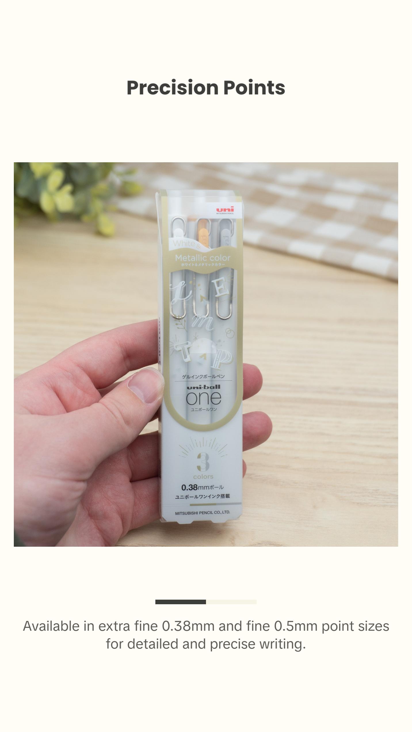 Uni-ball One Gel Pens - White & Metallic 3 Color Set (0.38mm and 0.5mm)