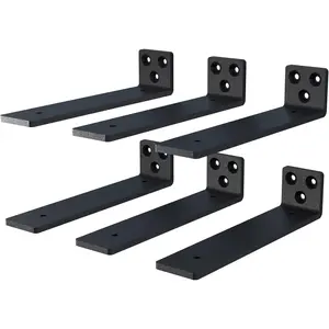 8 Inch Heavy Duty Hidden Floating Shelf Brackets, Black Powder Coated Steel for Wall, Mantel, Bookshelves, 6-Pack