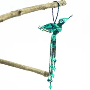 Hummingbird Rearview Mirror Ornament - Handmade Seed Bead Art Fair Trade Made In Guatemala, Eco-Friendly Holiday Decor