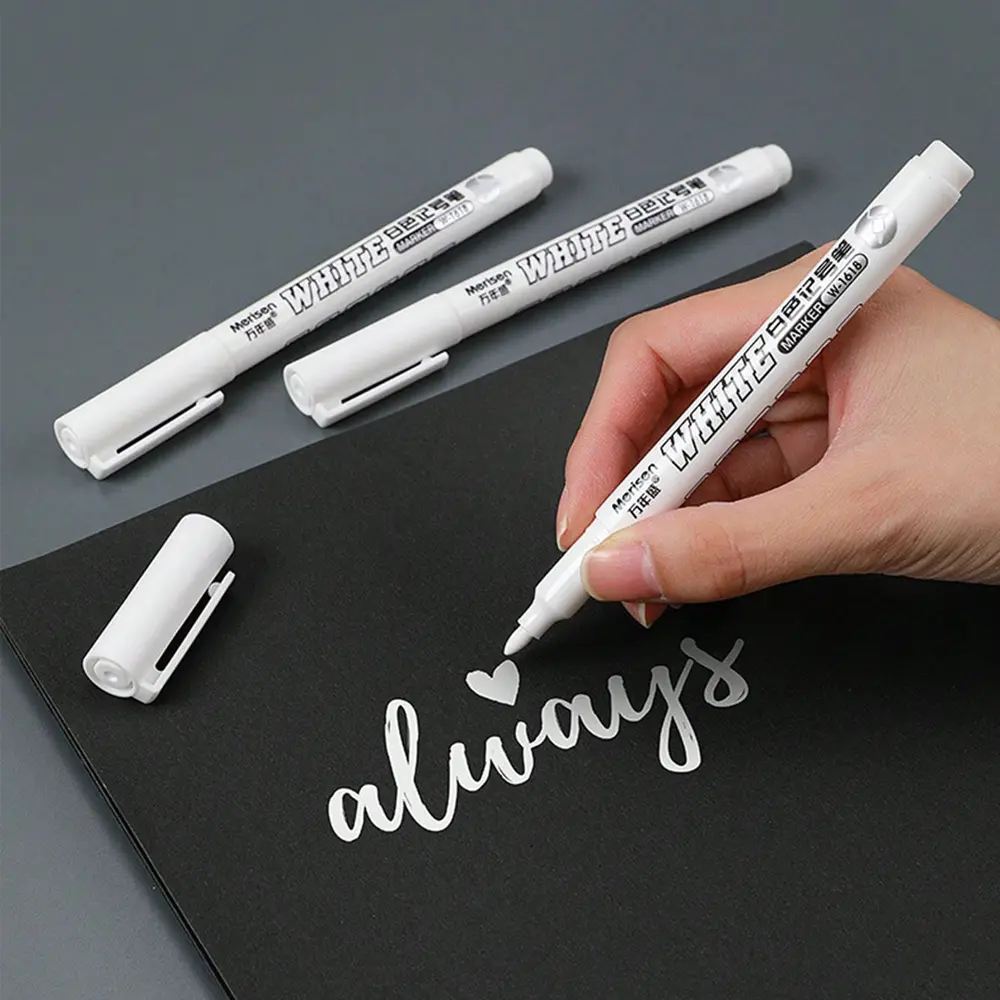 3/6/12pcs White Paint Marking Pen, Acrylic Markers, Drawing Markers, Coloring Markers, Coloring Supplies, Suitable For DIY Graffiti, DIY Projects, Wood, Glass, Painting, Faux Leather, Birthday, Christmas Gifts
