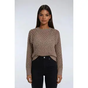 Forever 21 Women's WGA Crochet Long-Sleeve Cropped Pullover Knit Top