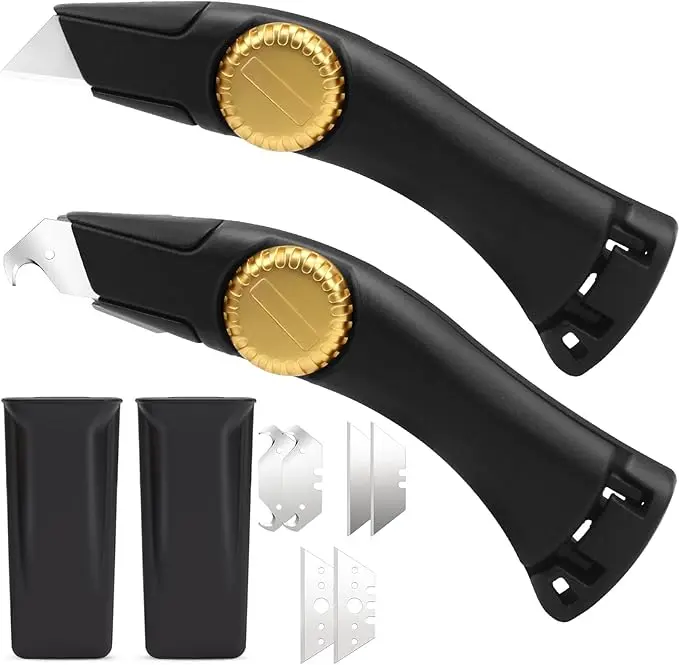 Heavy Duty Roofing & Utility Knife, 2 Pcs Roofing Utility Tools, Vinyl Knife Metal Roofing Tools with Portable Storage Sheath, Replacement Blades