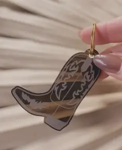 Simple Black Acrylic Cowboy Boot Keychain