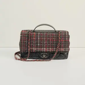 Pre-owned CHANEL Multicolor Tweed and Quilted Calfskin Leather with Aged Ruthenium Hardware Shoulder Bags Coco Handle Flap Bag in Tweed and Calfskin CC15 23438917 B6