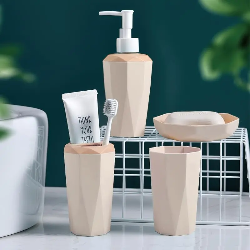 4pcs Bathroom Organizer Set - Includes Gargle Cup, Lotion Dispenser, Soap Dish Holder, Toothbrush Holder - Home Bathroom Supplies