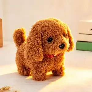 Interactive Electronic Plush Teddy Dog Toy, Walking Barking Wagging Tail Lifelike Puppy with Soft Curly Fur, Battery Operated Companion Pet Toy, Perfect Birthday Gift for Kids Toddlers