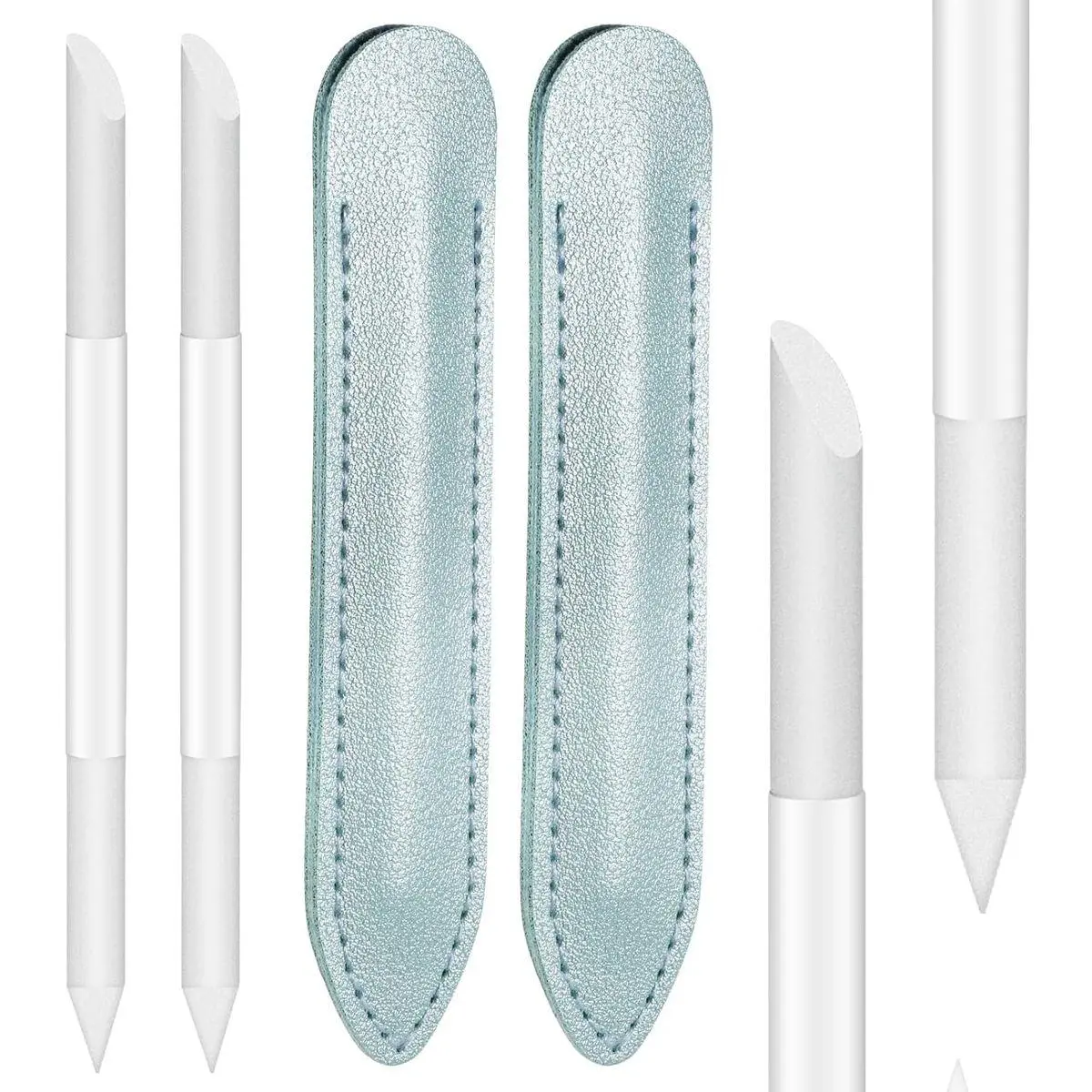 Glass Cuticle Pusher Set of 2 Cuticle Remover Tool Nail Trimmer Professional Double Sided Glass Manicure Stick Angled Cuticle Filing Pusher with Leather Case