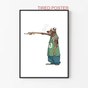 Gangsta Dog Wall Art, Hip Hop Urban Poster, Funny Cartoon Street Style Decor, No Frame