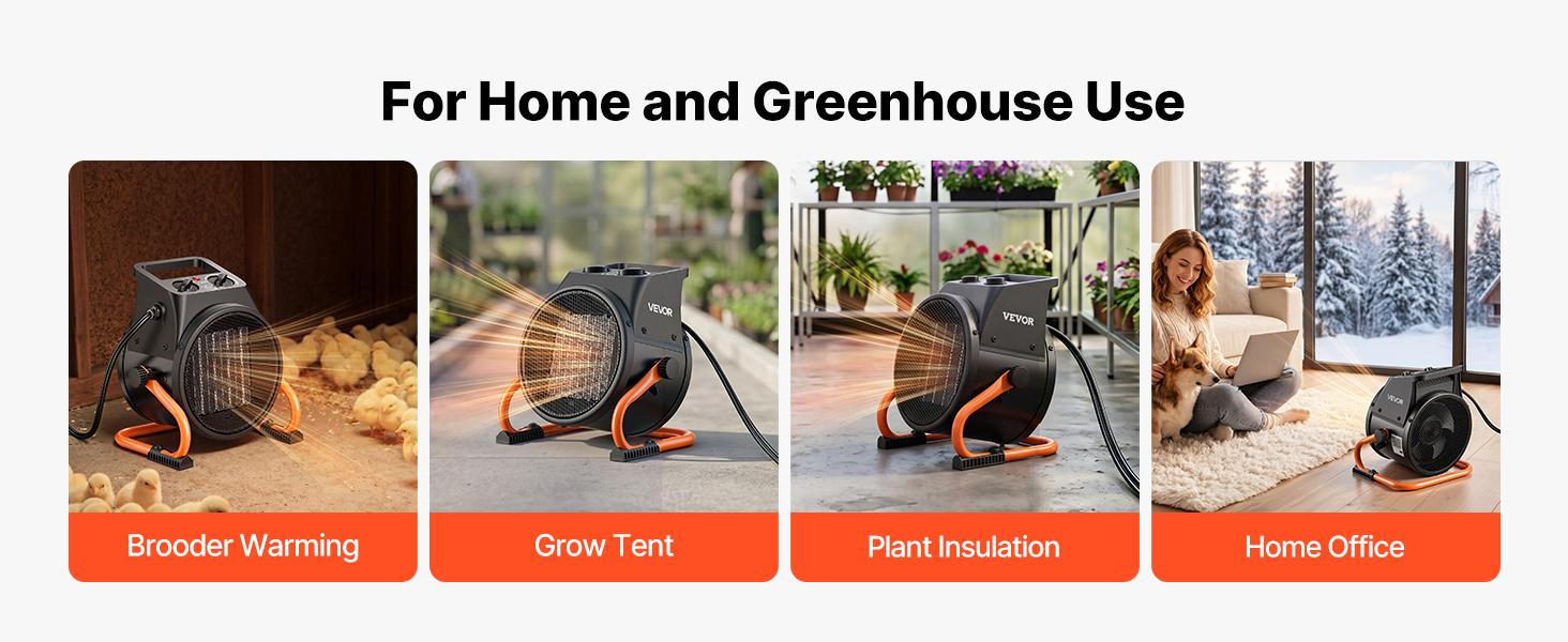 【summerfinds】VEVOR 1500W Electric PTC Greenhouse Heater with 1500w Power, Heat-Fan Modes, Low-High Settings, 15° Adjustable Angle, Overheat Shut-Off, Heat Resistant Steel Housing, Grip Handle, Portable Size for Grow Tent, Flower Room, Yes, Small, Home, 15
