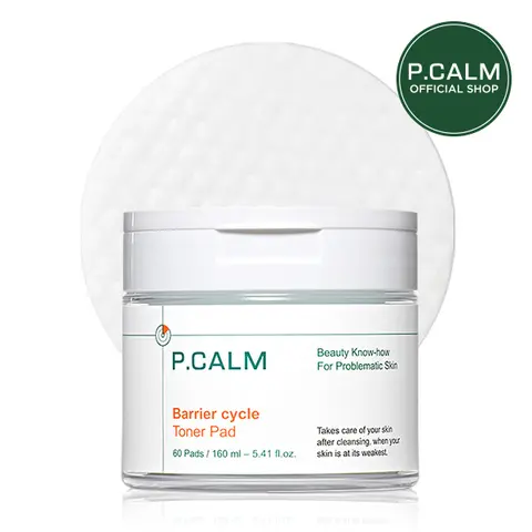 [P.CALM Official] Barrier Cycle Toner Pad – 60 Pads with Centella Asiatica & Papaya Extract for Soothing, Moisturizing & Exfoliating, Korean Vegan Facial Toners Pads for Sensitive Skin (160ml / 5.41 fl.oz)