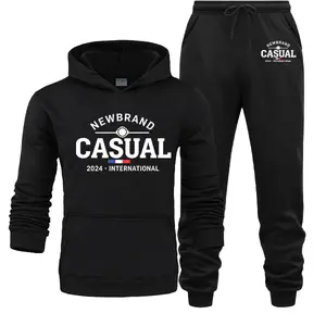 2026 new men’s letter-print hooded sports sweatshirt and drawstring-waist athletic pants set, a gift for boyfriend