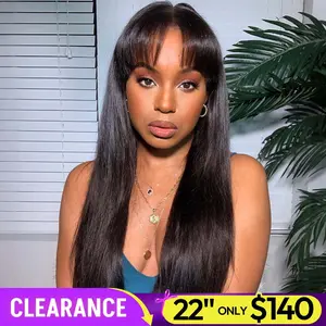 OQ HAIR Straight Wigs with Bangs Human Hair Wigs for Women 180% Density Brazilian Virgin Hair Glueless Machine Made Wig Natural Color