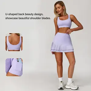 Women's Summer Two-Piece Tennis Skirt Set — Featuring Quick-Drying, Skin-Friendly Fabric, a Shock-Absorbing Sports Bra, and a Ruffled Tennis Skirt; Ideal for Yoga and Fitness Workouts.