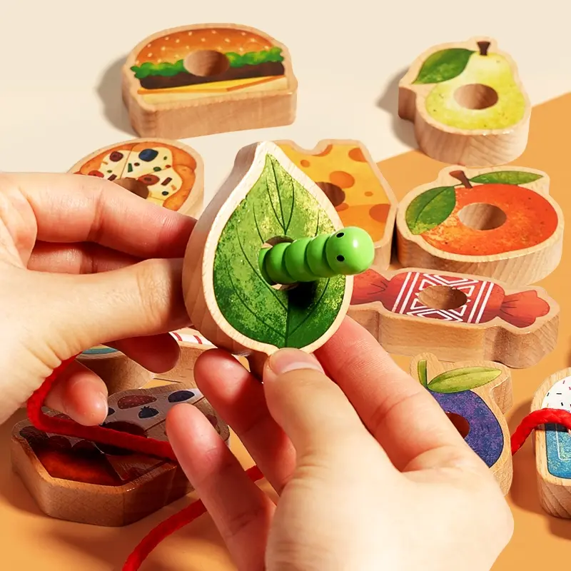 Early Education Bead Game, Wooden Caterpillar Hole-Passing Bead Game, Focus Training, Fine Motor Skills, Logic Thinking, Kids Toy, Christmas Gift