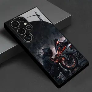 High-Quality Glass Phone Case with Motorcycle Rider Personality Wallpaper Patterns, Suitable for Samsung S25, S24, S23, S22, S21, S20, NOTE20, NOTE 10, A55, A54, A53, A52, A36, A35, A34, A33, A23, A15, A14, A13.