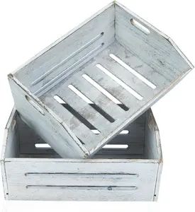 Wooden Crate, 2 Pack Fast Assemble Wooden Crate for Storage, Decorative Farmhouse Wooden Crate Basket,   Crates Display for Fruits and Vegetables