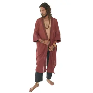 Organic Cotton Mesh Long Kimono (Maroon)