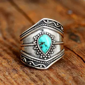 Vintage Boho Turquoise Ring • Irregular Waterdrop Statement Ring
