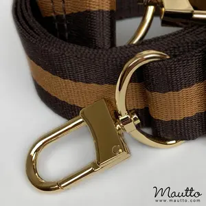 Dark Brown & Gold Honey Strap - 1.5" Wide Nylon, Soft/Comfy - Adjustable Shoulder to Crossbody Bandouliere - Choose Connector Finish